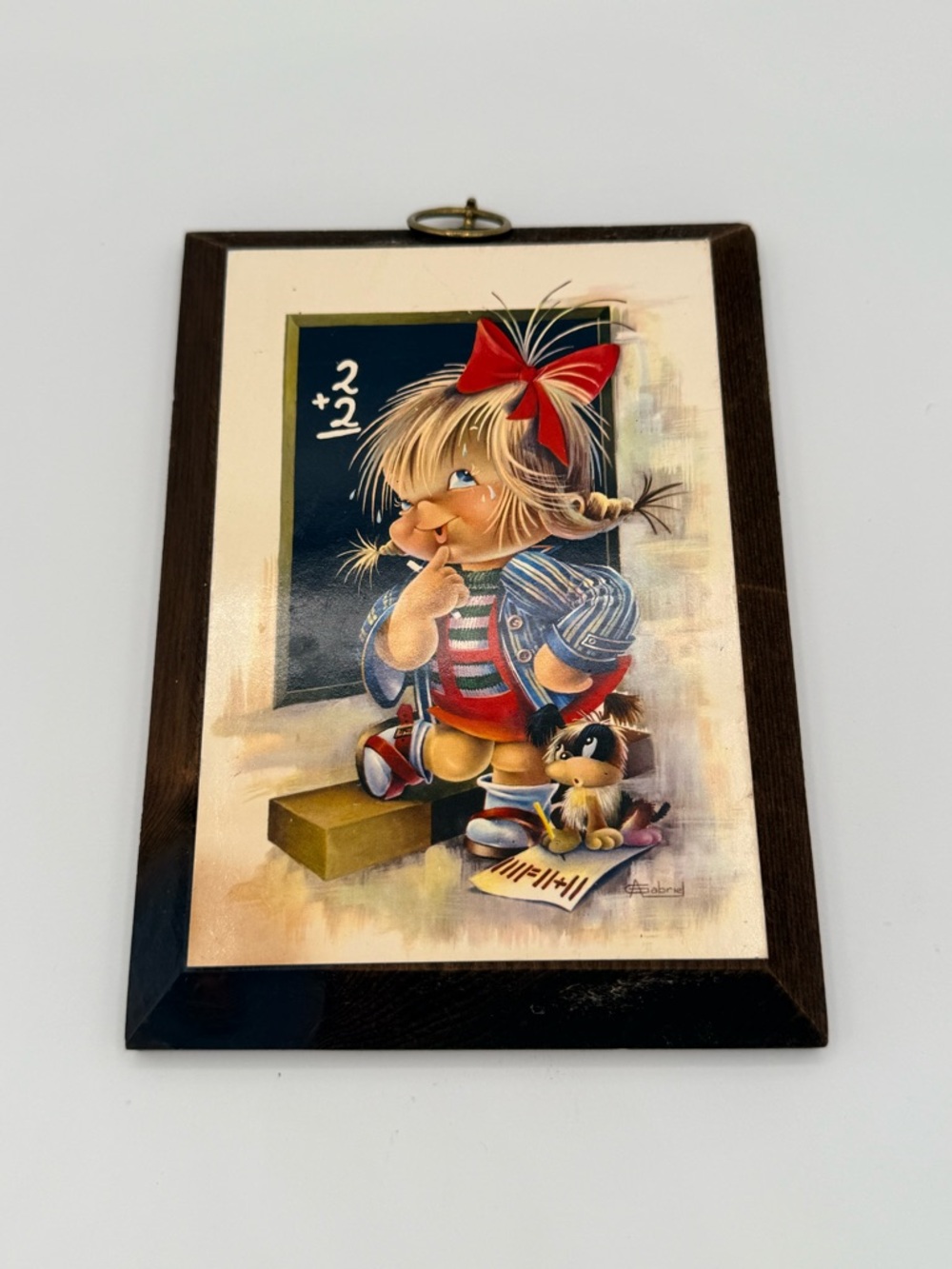 A. Gabriel-Cute Schoolgirl Wooden Wall Plaque with Red Bow